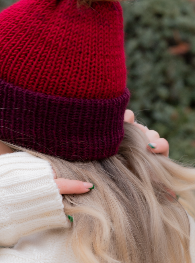 Red/Claret Red Color and Soft Wool Winter Hat with Cute PomPom ~ woolly hat, winter hat, beanie hat, unisex, womens hats, knitted hat