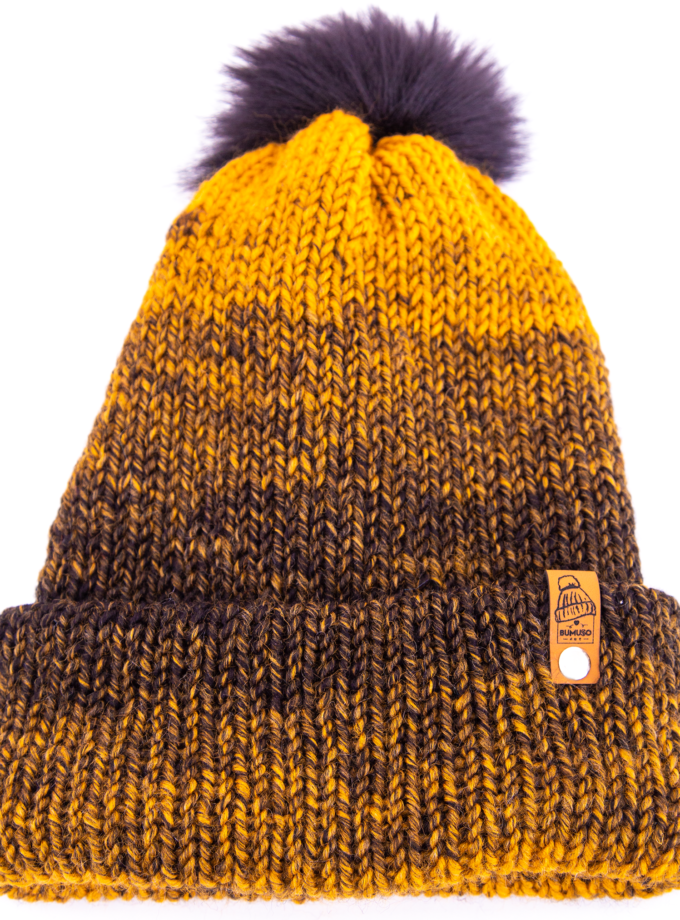 Yellow/Black Color and Soft Wool Winter Hat with Cute PomPom ~ woolly hat, winter hat, beanie hat, unisex, womens hats, knitted hat