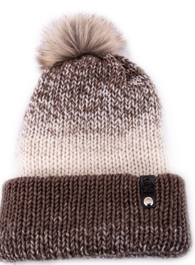 Cream/Brown Color and Soft Wool Winter Hat with Cute PomPom ~ woolly hat, winter hat, beanie hat, unisex, womens hats, knitted hat