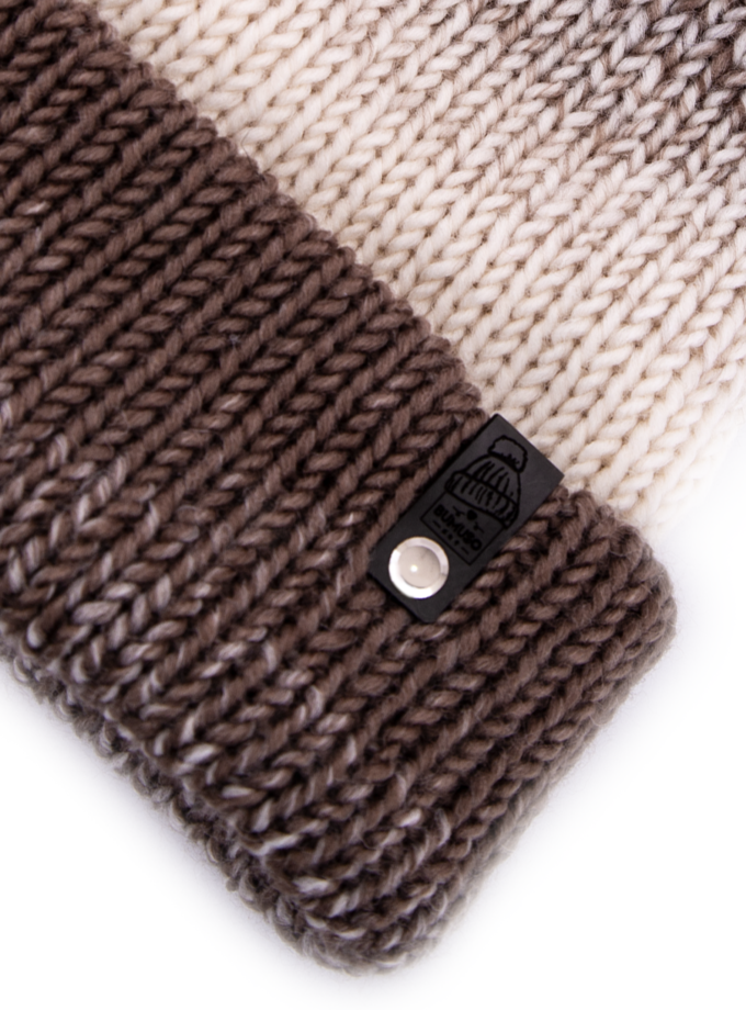 Cream/Brown Color and Soft Wool Winter Hat with Cute PomPom ~ woolly hat, winter hat, beanie hat, unisex, womens hats, knitted hat