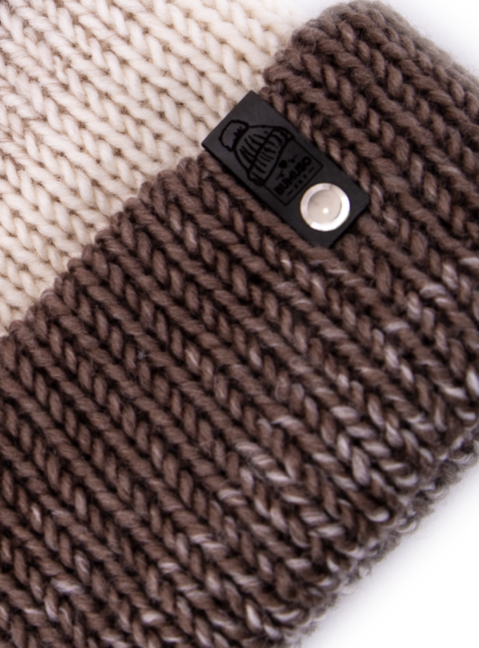 Cream/Brown Color and Soft Wool Winter Hat with Cute PomPom ~ woolly hat, winter hat, beanie hat, unisex, womens hats, knitted hat