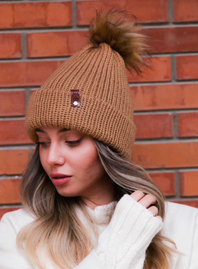 Soft Wool Winter Hat in Snuff-Colored/Brown with Pom Pom ~ woolly hat, winter hat, beanie hat, unisex, womens hats, knitted hat