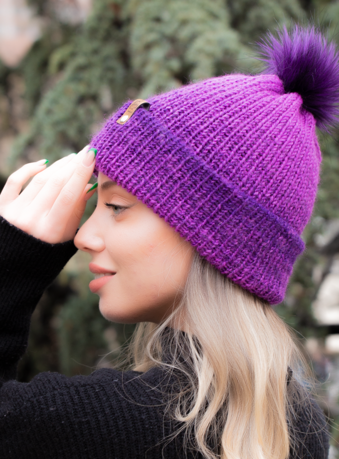 Purple Color and Soft Wool Winter Hat with Cute PomPom ~ woolly hat, winter hat, beanie hat, unisex, womens hats, knitted hat