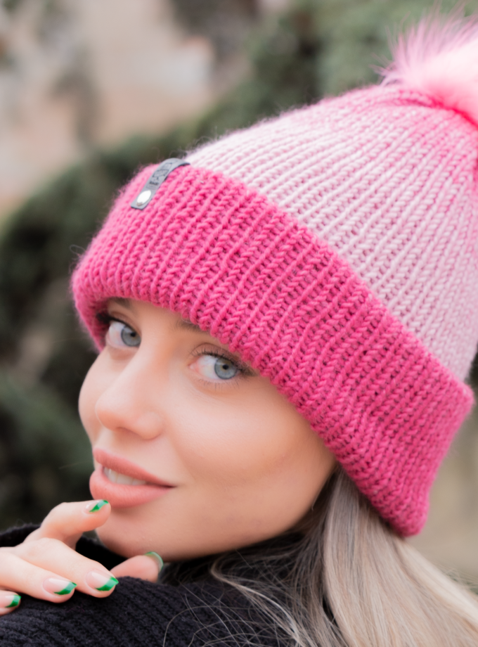 Pink Color and Soft Wool Winter Hat with Cute PomPom ~ woolly hat, winter hat, beanie hat, unisex, womens hats, knitted hat