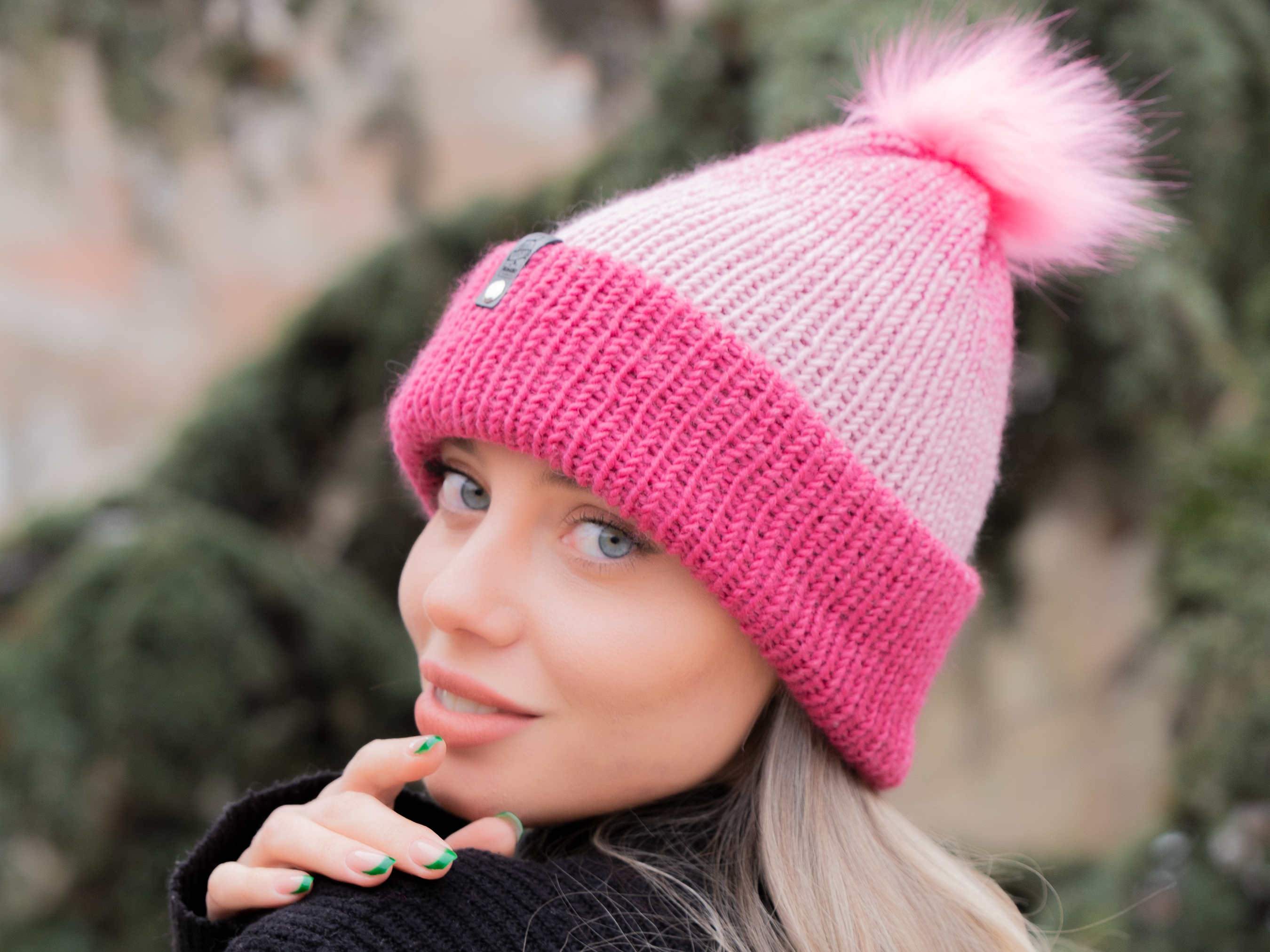 Pink Color and Soft Wool Winter Hat with Cute PomPom ~ woolly hat, winter hat, beanie hat, unisex, womens hats, knitted hat - Image 3