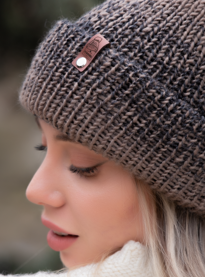 Brown/Black Color and Soft Wool Winter Hat with Cute PomPom ~ woolly hat, winter hat, beanie hat, unisex, womens hats, knitted hat